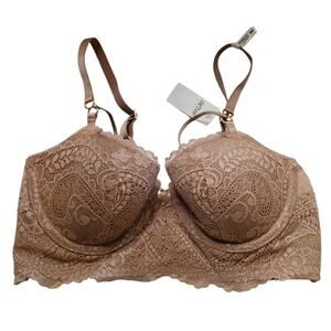 NWT Aerie Real Power Brown Balconette Paisley Lace Underwire Bra Wide Band - 32C